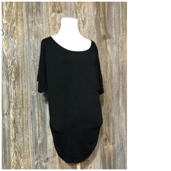 THANTH BLACK DOLMAN SLEEVE COLD SHOULDER RUCCHED - Picture 1 of 8